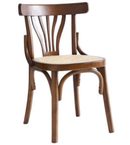Brown lacquer wooden frame cane seat chair