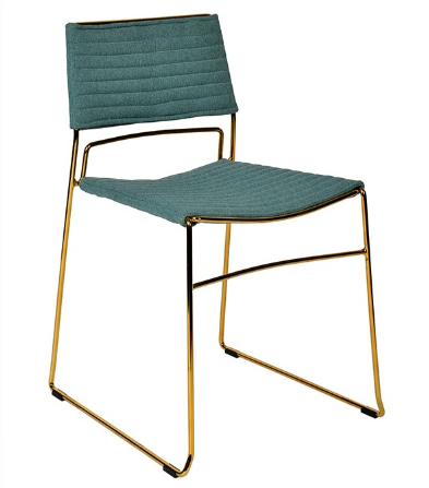 Event rental hire furniture chair Gold metal arrow wire stackable green fabric modern dining chair