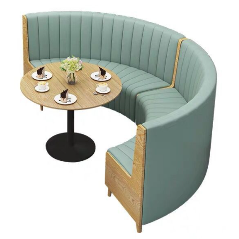 Wooden frame green PU leather upholstered restaurant booth seating