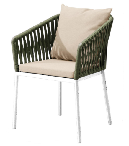 Garden furniture aluminum frame green rope weaving dining chair