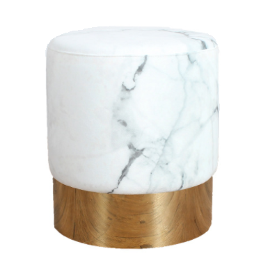Golden base white marble velvet round ottoman stool
