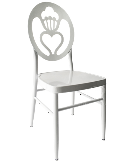New design white aluminum heart shape back event wedding chair