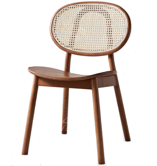 Ashwood frame in walnut cane back PU leather upholstered dining chair