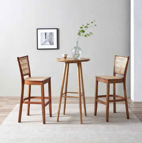 Wooden frame cane bar table and chair set