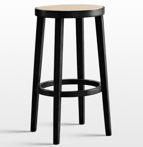 Black oak wood frame cane seat bar chair stool