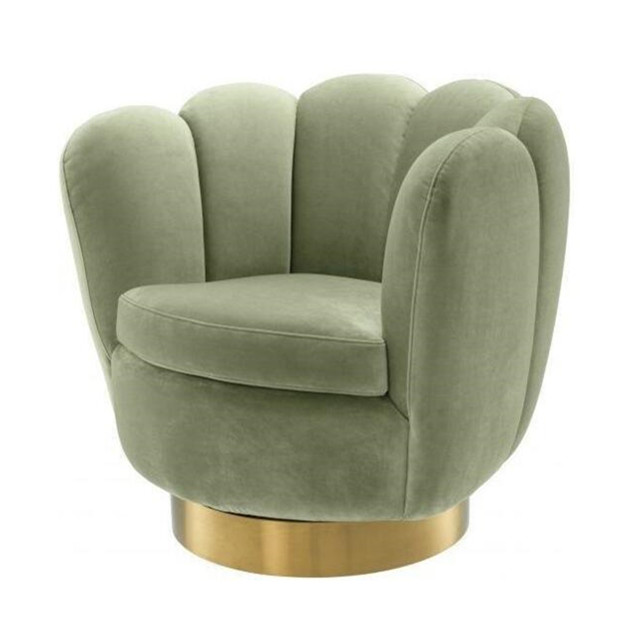 New design stainless steel base green velvet upholstery tub accent chair