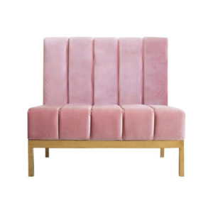 Blushed gold stainless steel frame blush pink velvet upholstered sofa seating