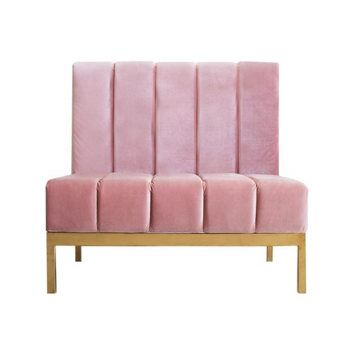 Blushed gold stainless steel frame blush pink velvet upholstered sofa seating