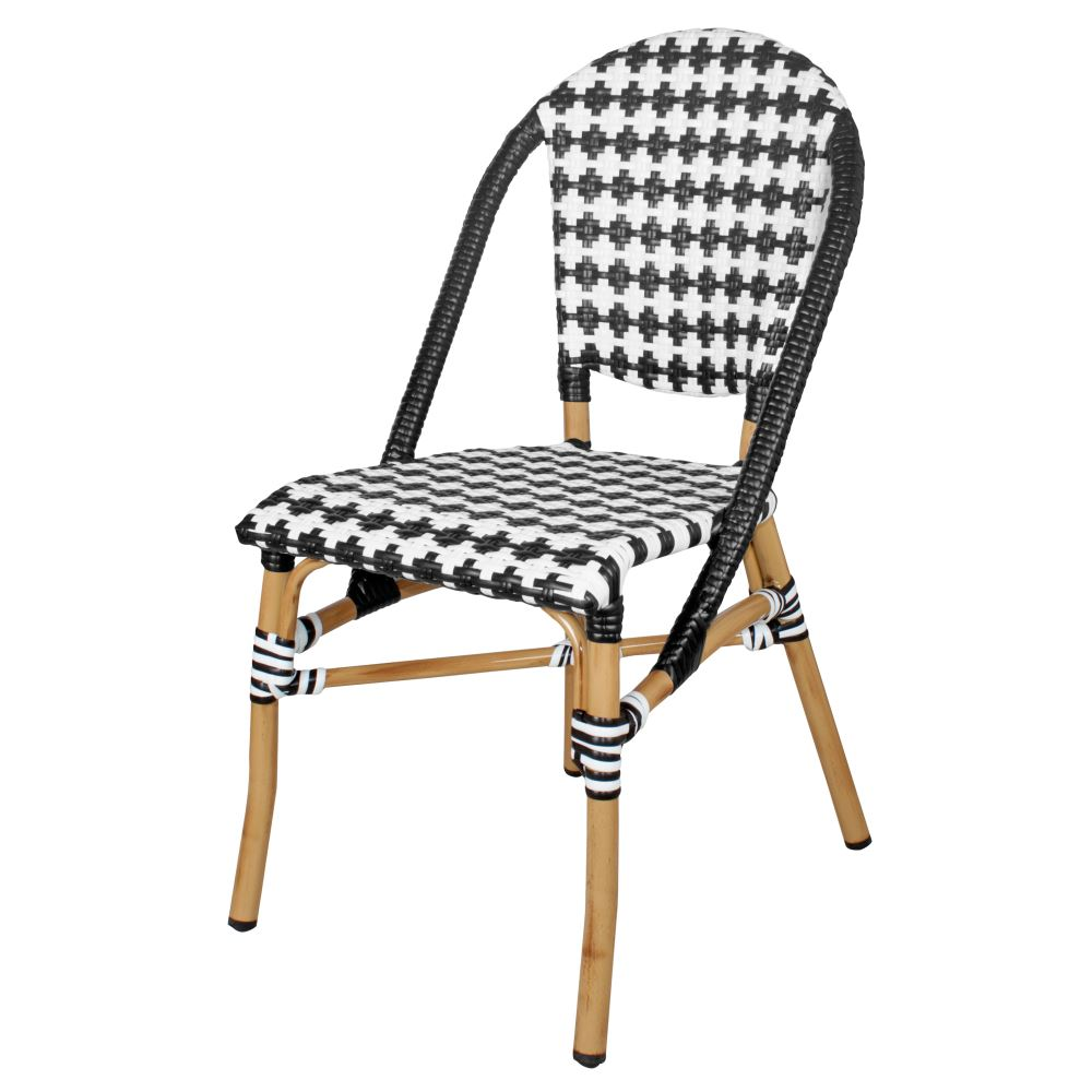 Stackable bistro chair aluminum frame with bamboo look restaurant dining chair