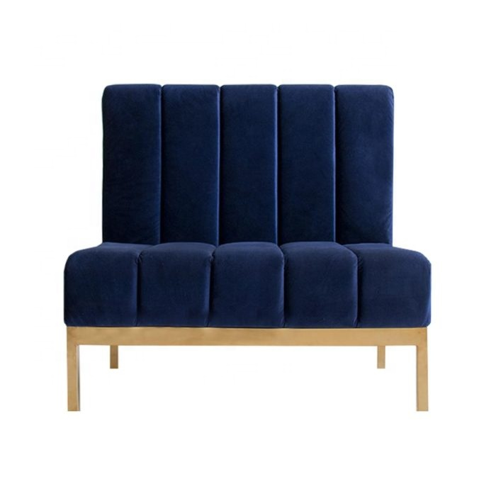 Stainless steel frame navy blue velvet upholstered sofa seating