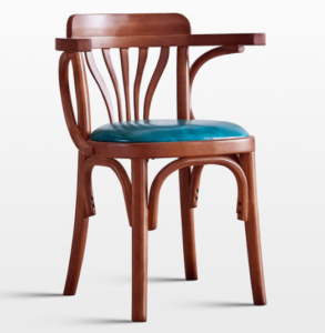 Wooden frame blue PU upholstered seat cushion dining chair