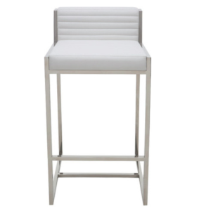 Polished stainless steel frame white leather bar stool