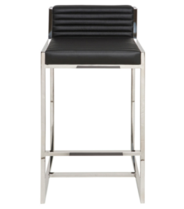 Polished stainless steel frame black leather bar stool