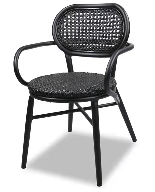 Black aluminum frame rattan restaurant dining chair