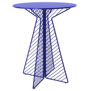Blue powder coated metal mesh round bar table