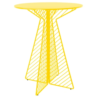 Yellow powder coated metal mesh round bar table