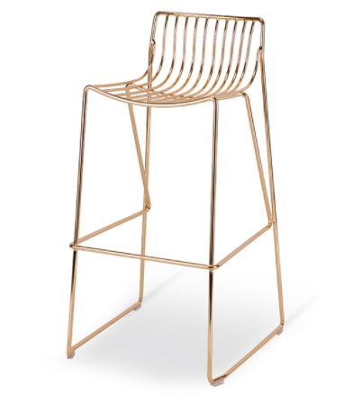 Rose gold electroplated wooden top iron wire bar table and stool set