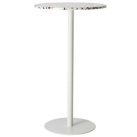 Event hire high bar table terrazzo top white metal base round cocktail table