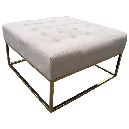 Golden base white marble velvet round ottoman stool