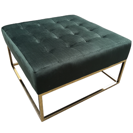 Contemporary style gold stainless steel base green velvet tufted upholstered nesting ottoman set