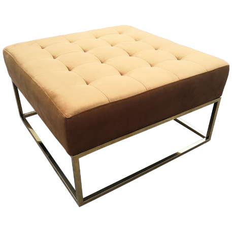 Gold plated metal frame gray linen square ottoman/stool