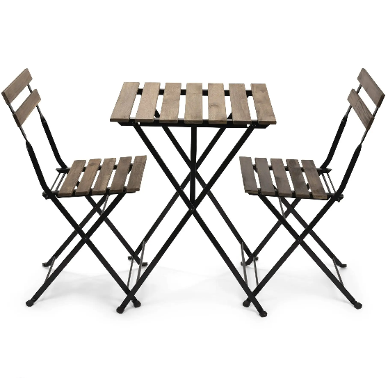 Outdoor seating French Bistro Metal frame Folding Table and Chair Set with wood slats