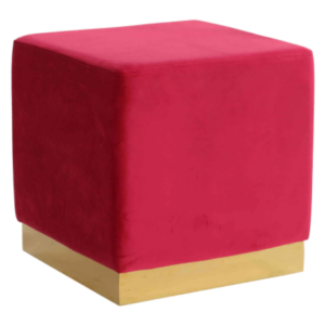 Modern style brushed gold base Square Ottoman in Pink Velvet