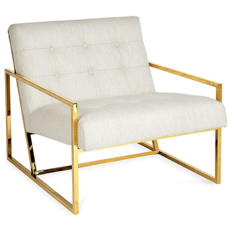 Gold plated navy blue velvet upholstered sofa chair