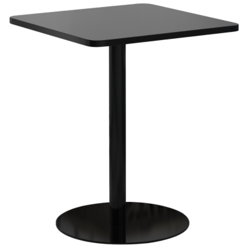 Wooden top black round metal base cafe table