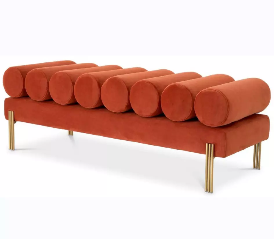 Gold legs blush pink velvet upholstered 3 seater sofa