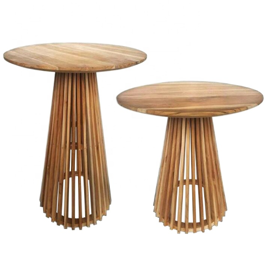 Event hire rental outdoor cocktail table teak wood round wood dining table