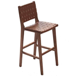 Commercial furniture wooden bar chair walnut wood frame leather woven counter stool