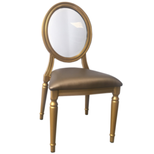Wholesale foshan factory gold painted aluminum frame round backrest stackable wedding chair