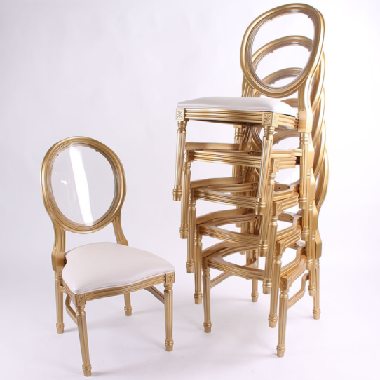 Event rental furniture french style gold resin frame upholster seat banquet wedding chair