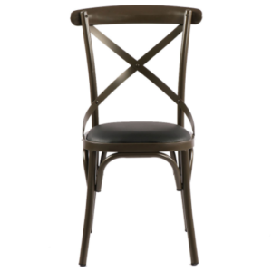 Wholesale industrial style metal frame leather upholster seat cross back cafe chair