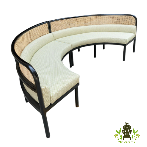 Event rental furniture solida wood cane rattan back event lounge sofa wooden wedding sofa