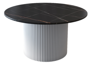 Modern design white metal round slat base black sintered stone top round coffee table