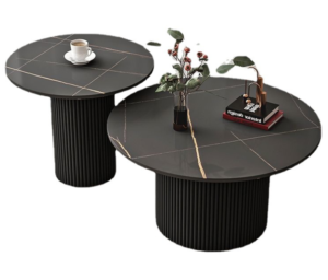 Hot sale black metal round slat base sintered stone top round coffee table