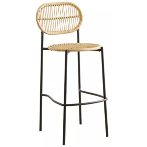 Contract furniture outdoor vintage style black metal frame rattan bar stool rattan high bar chair