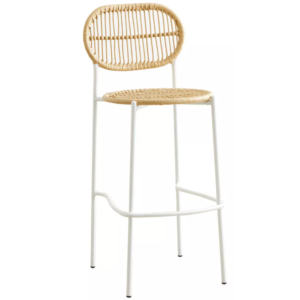 Contract furniture outdoor white metal frame rattan weaving bar stool rattan high bistro bar chair