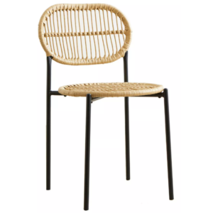 New design restaurant furniture black metal legs rattan weaving cafe chair rattan bistro dining chair