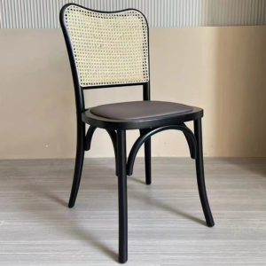 Classic Banquet chair Wooden Rattan Back upholstered seat Dining Chair stackable timber rattan back dining chair for wedding