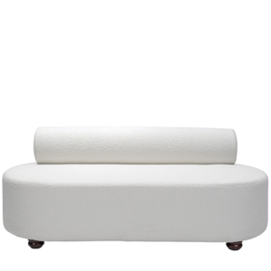 Event rental furniture wooden legs white boucle fabric couch with cylinder back wedding 3 seater sofa