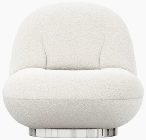 Modern home living furniture white boucle fabric upholstered stainless steel base lounge chair