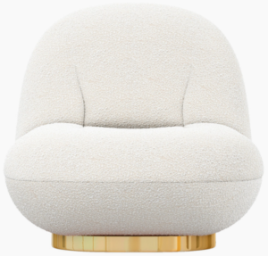 Modern home living furniture white boucle fabric upholstered gold stainless steel base lounge chair