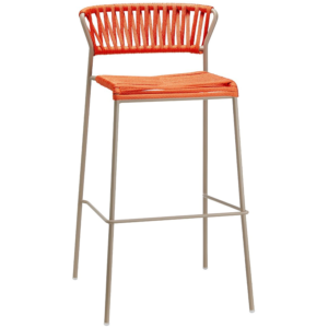 Contract furniture outdoor powder coated metal frame orange rope weaving bar stool high stackable metal bar chair