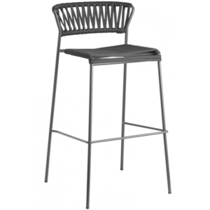 Commercial furniture outdoor metal frame gray rope weaving bar stool high stackable metal bar chair for hotel