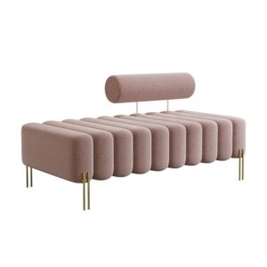 Modern design gold metal legs pink boucle fabric lounge sofa channel shape design ottoman lounge sofa for event wedding