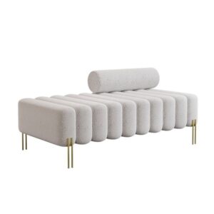 New arrival gold metal legs white boucle fabric lounge sofa channel shape design ottoman lounge sofa for event wedding furniture
