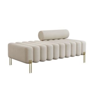 New arrival gold metal legs beige velvet lounge sofa channel shape design ottoman lounge sofa for event wedding furniture
